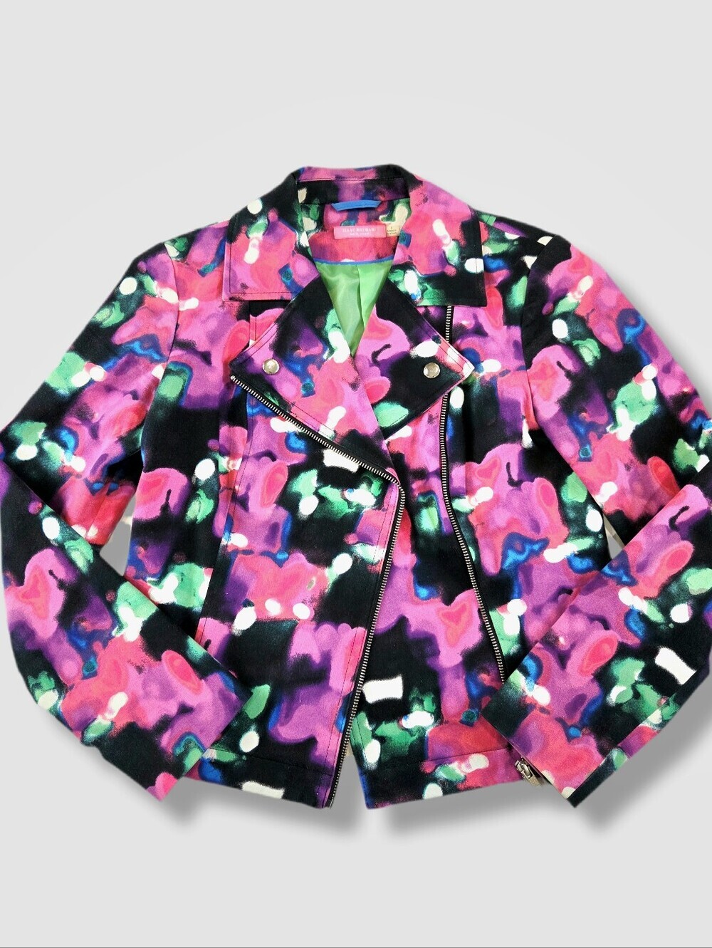 Isaac Mizrahi New York Floral Abstract Moto Perfecto Jacket Blazer Size 2